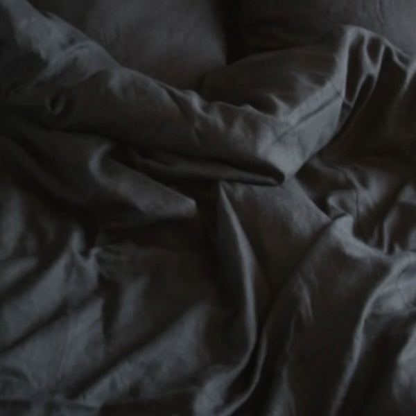Black Linen Bedding set-Duvet cover & 2 Pillow Cases (3 pcs)
