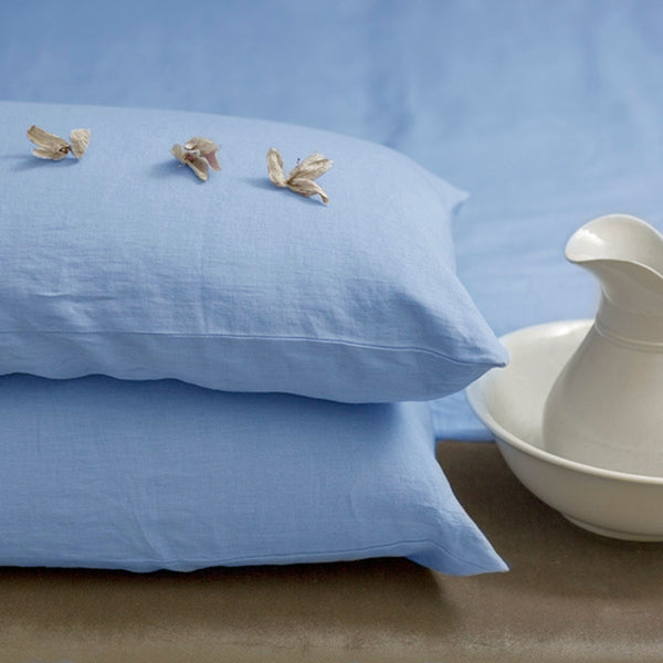 Pastel Blue color Linen Bedding set-Duvet cover & 2 Pillow Cases (3 pcs)