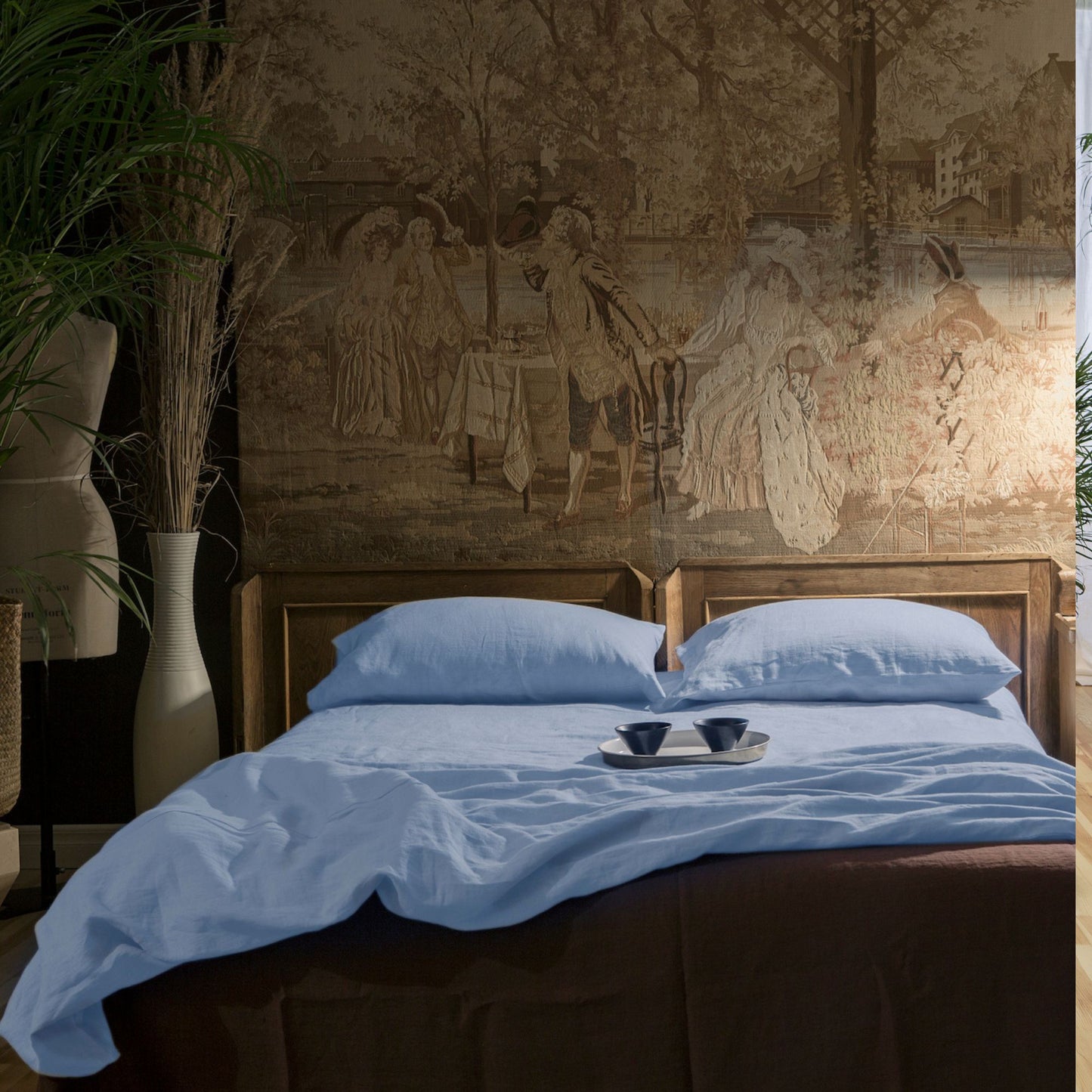 Pastel Blue color Linen Bedding set-Duvet cover & 2 Pillow Cases (3 pcs)