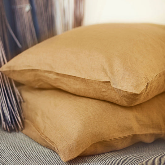 Linen Pillowcase in Deep Mustard Color
