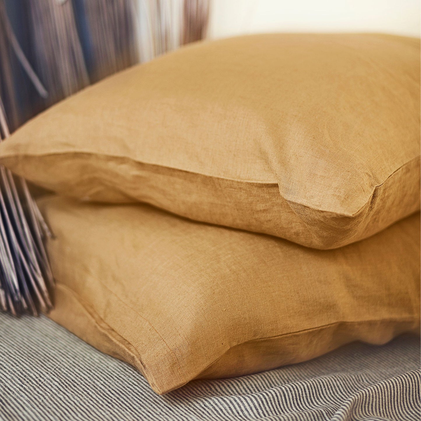 Deep Mustard color Linen Bedding set-Duvet cover & 2 Pillow Cases (3 pcs)