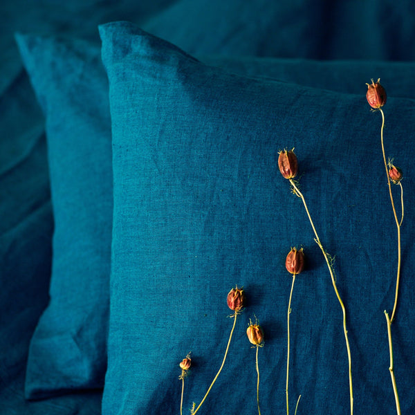 Linen Pillow Case in Sea Blue color