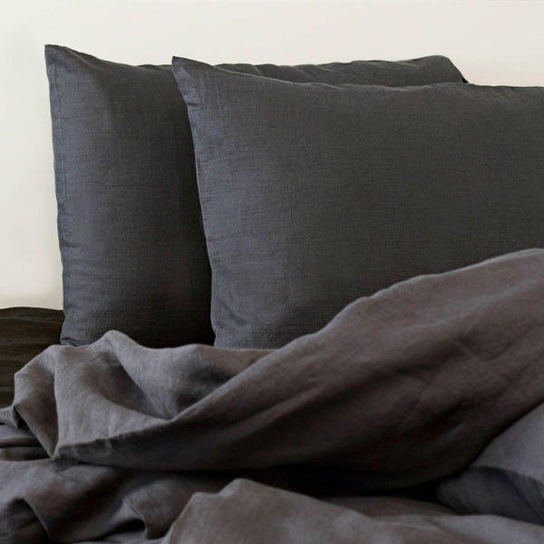 Charcoal Gray Linen Bedding set-Duvet cover & 2 Pillow Cases (3 pcs)