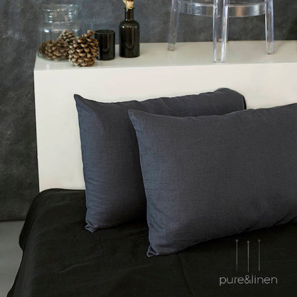 Charcoal Gray Linen Bedding set-Duvet cover & 2 Pillow Cases (3 pcs)