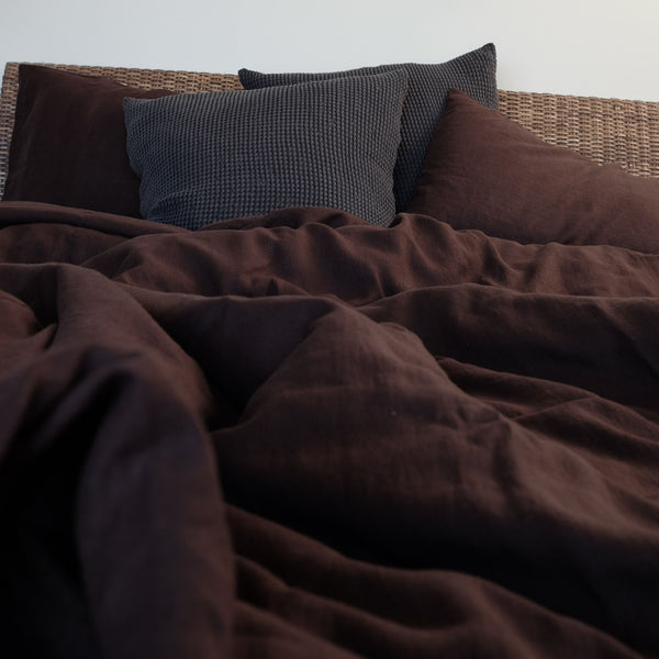 Chocolate BROWN color Linen Bedding set-Duvet cover & 2 Pillow Cases (3 pcs)