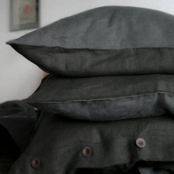 Black and Charcoal Gray Linen Bedding Set