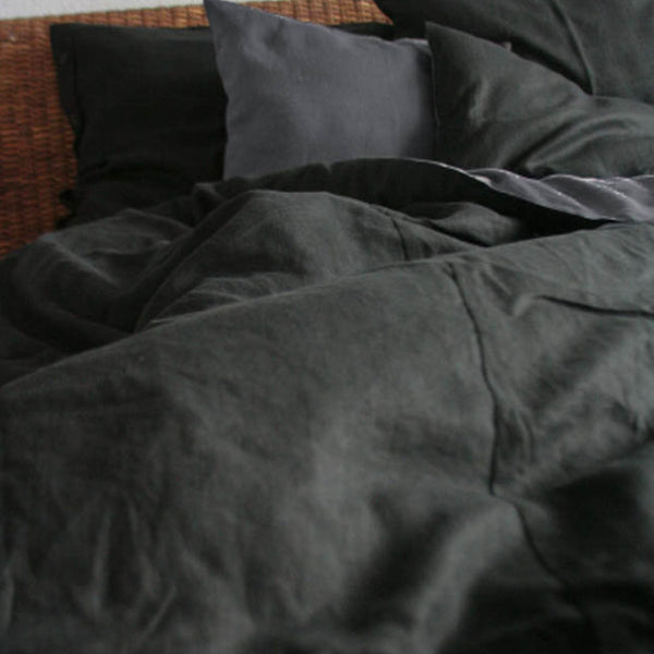 Black and Charcoal Gray Linen Bedding Set