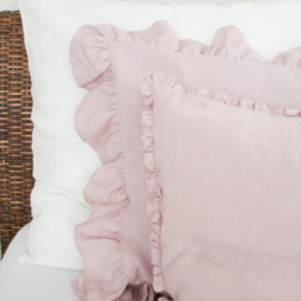 Linen Pillow Case with Wide Ruffles