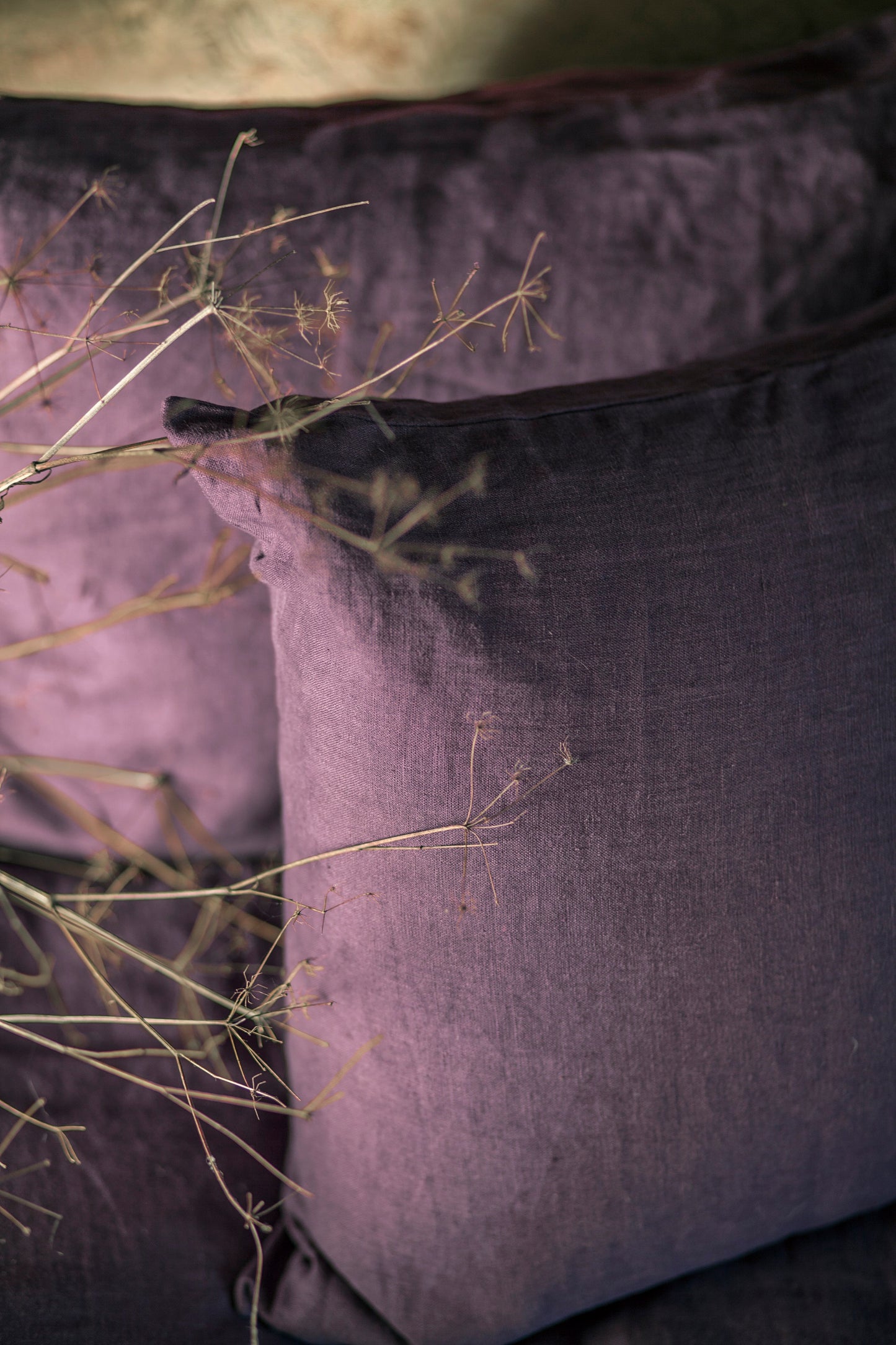 Aubergine Color Linen Pillow Case