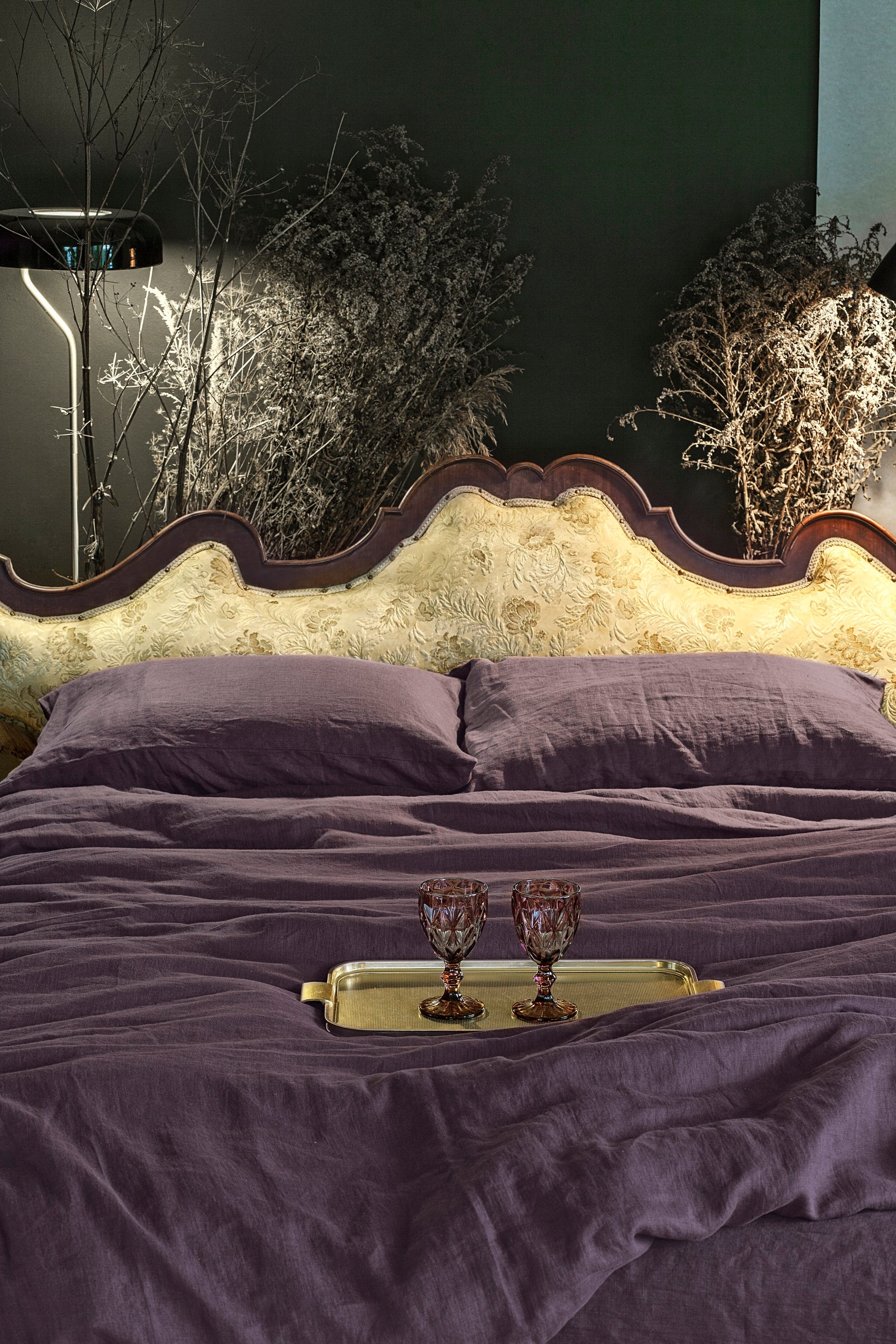 Aubergine Linen Pillow Case made of softened linen in standard, queen and king