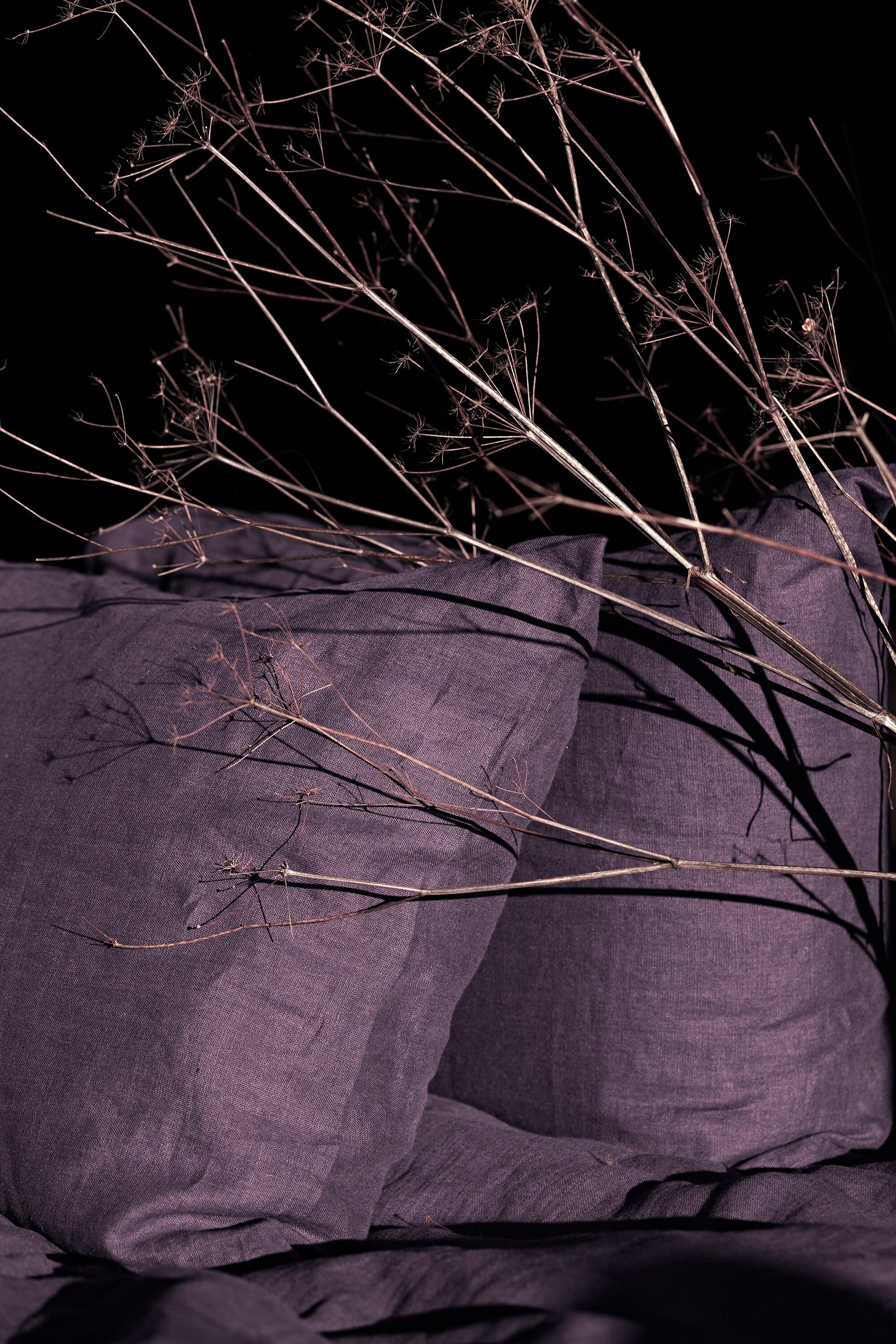 Aubergine Linen Pillow Case made of softened linen in standard, queen and king