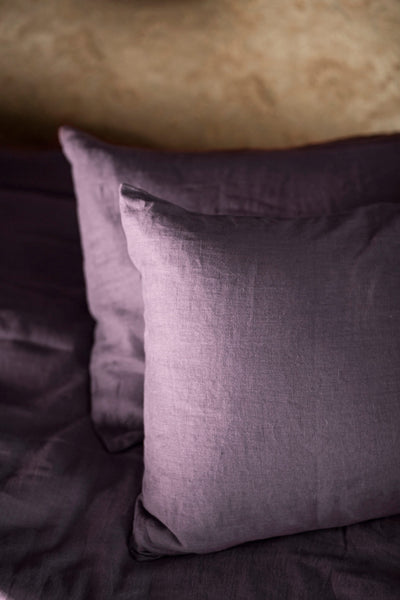 Aubergine Linen Pillow Case made of softened linen in standard, queen and king